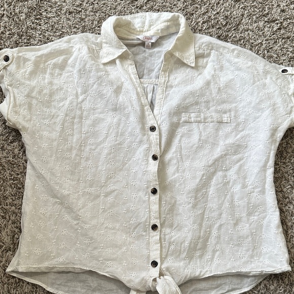 Candie's Tops - Candie’s White Button Down Eyelet Short Sleeved Shirt Size M